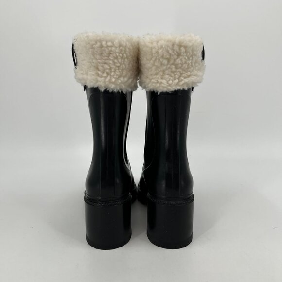 I.N.C. Black & Cream Sherpa Trim Heeled Boots | Block Heel & Square Toe - Picture 6 of 8